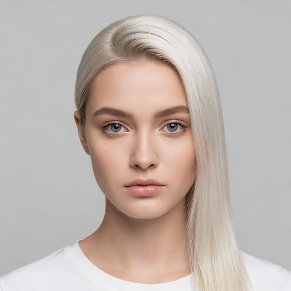 AI generated female hairstyle female platinum side part