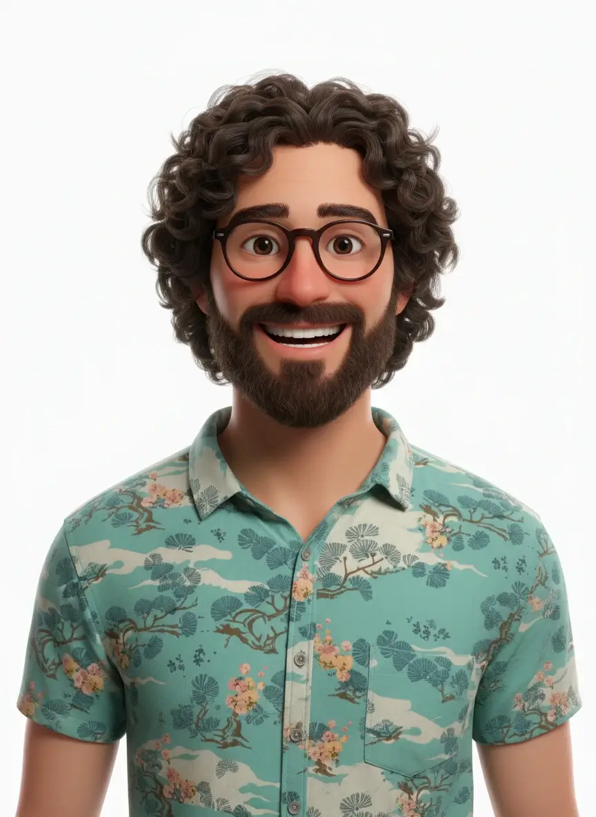 AI generated image: A 3D avatar based on the subject in the provided image, smiling happily