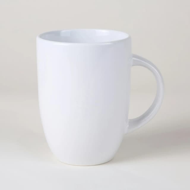 Original reference image for: AI generated image: A cozy lifestyle promotional poster featuring a classic minimalist white ceramic coffee mug filled w