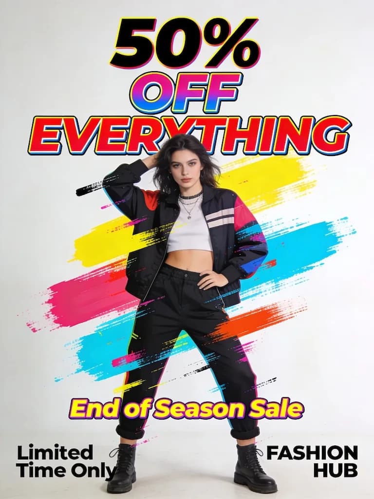 AI generated image: A trendy and eye-catching poster for a fashion store’s end-of-season sale