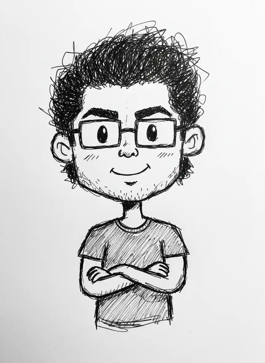 AI generated image: Transform the subject from the first provided image into a naive, childlike doodle